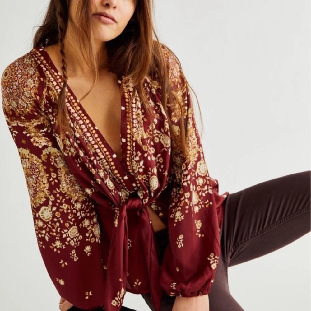 Free People RUN FREE maroon red TUNIC TOP NWT sz XS - Picture 6 of 12